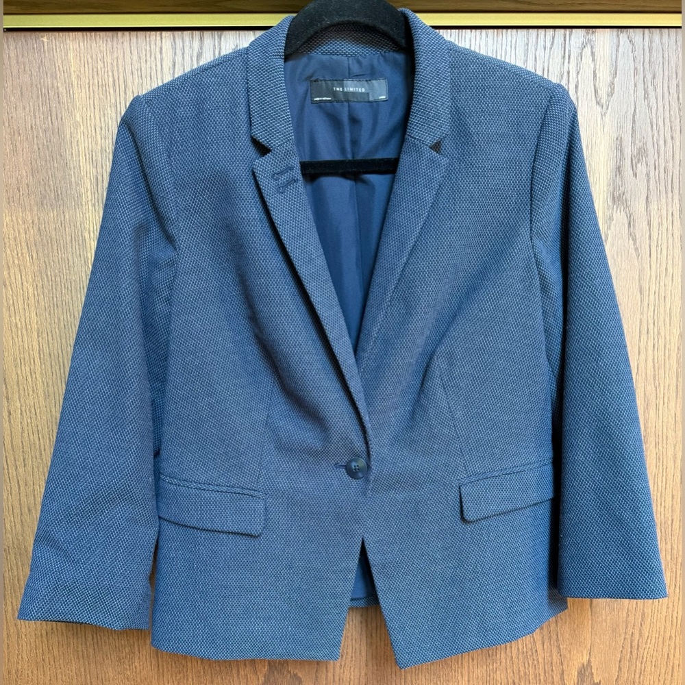 The Limited Women's Sport Coat Jacket Blazer Large Navy Blue Weave Texture